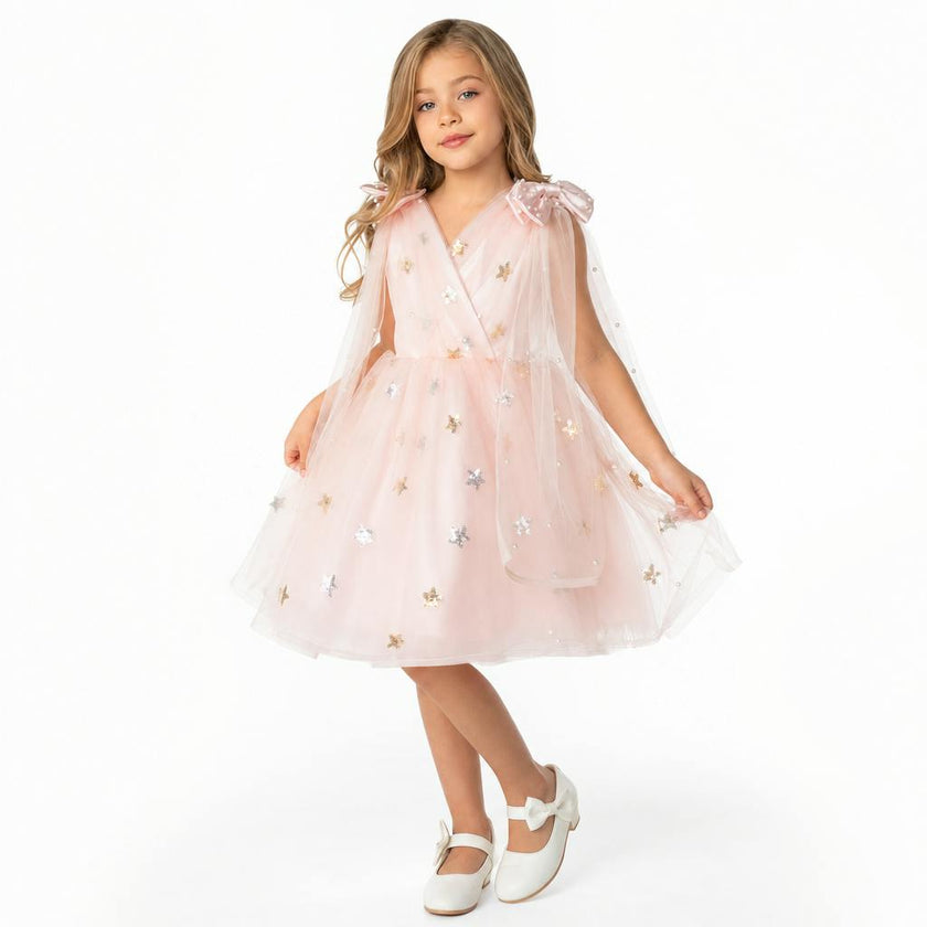 Twinkle Star Blush Pink Sequin Birthday Dress for Girls