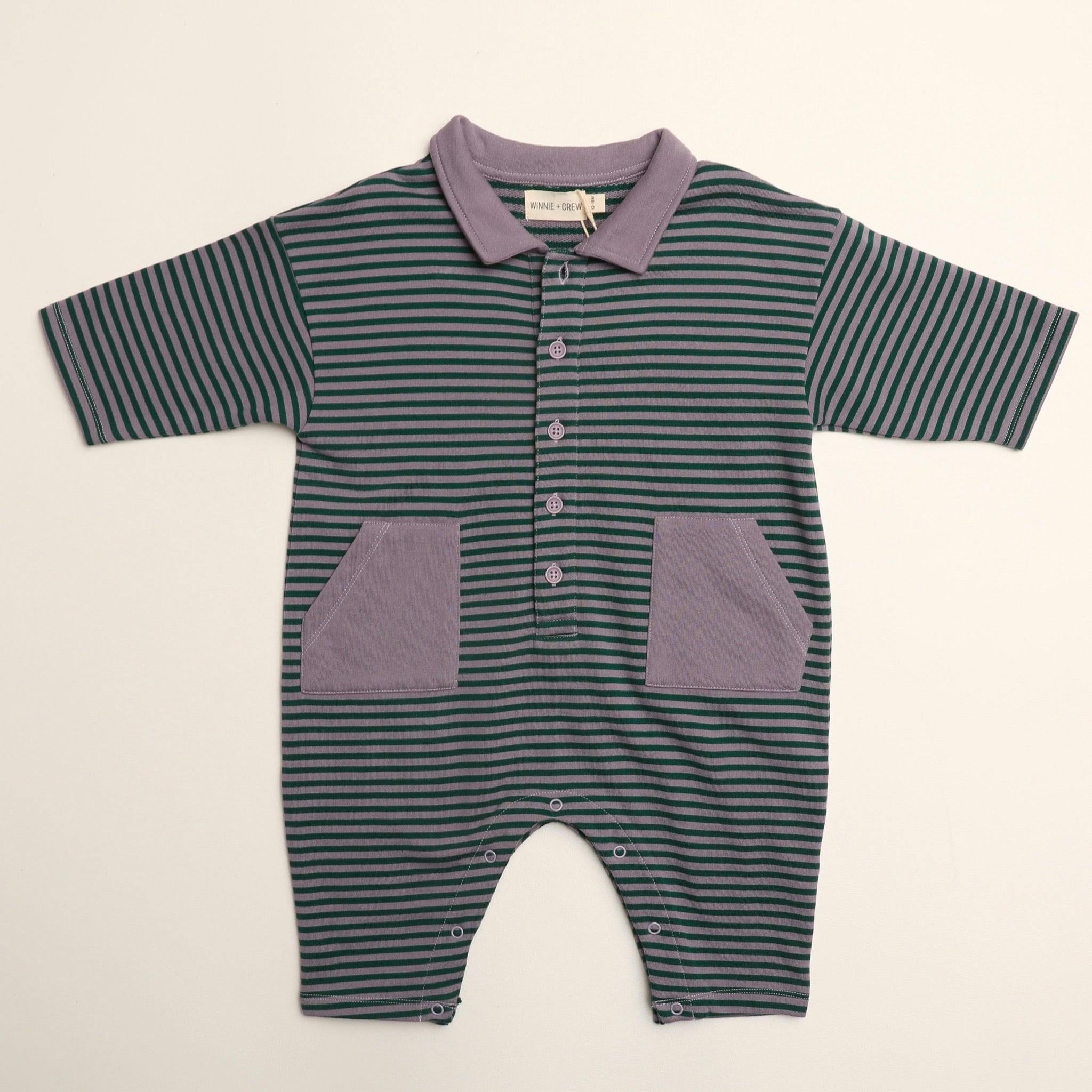 Scottie Romper in Purple Ash Stripe