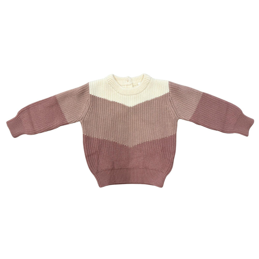 Colorblock Knit Sweater in Light Pink