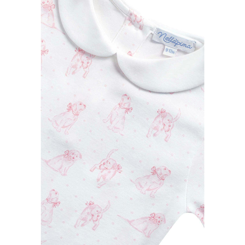 Pink Puppy Love Print Romper long sleeve