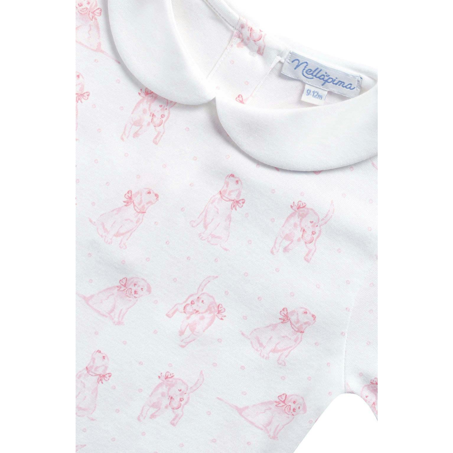 Pink Puppy Love Print Romper long sleeve