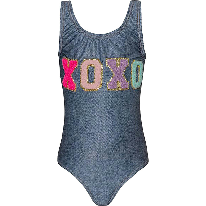 Xoxo Embroidered One-Piece Swimsuit, Blue