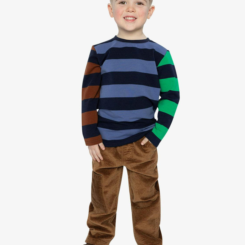 Large Striped Long Sleeve T-Shirt Blue, Green and Brown