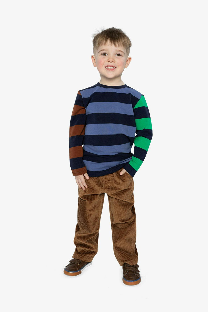 Large Striped Long Sleeve T-Shirt Blue, Green and Brown