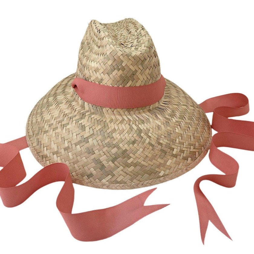 Begonia Sun Hat - Long Coral Grosgrain Ribbon