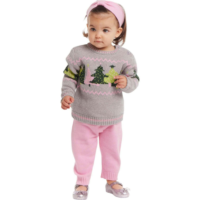 Infant Grey Chenille Sweater w/Tree Graphic & Sweater Knit Pant Set