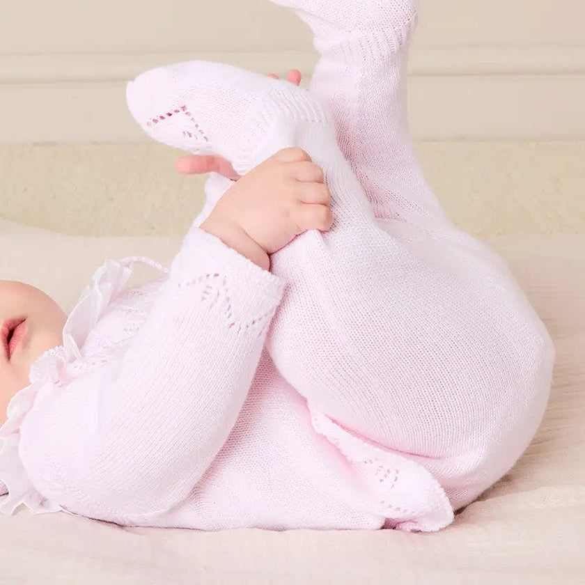 Diamond Openwork Three Piece Knitted Set in Baby Pink (1-9mths)