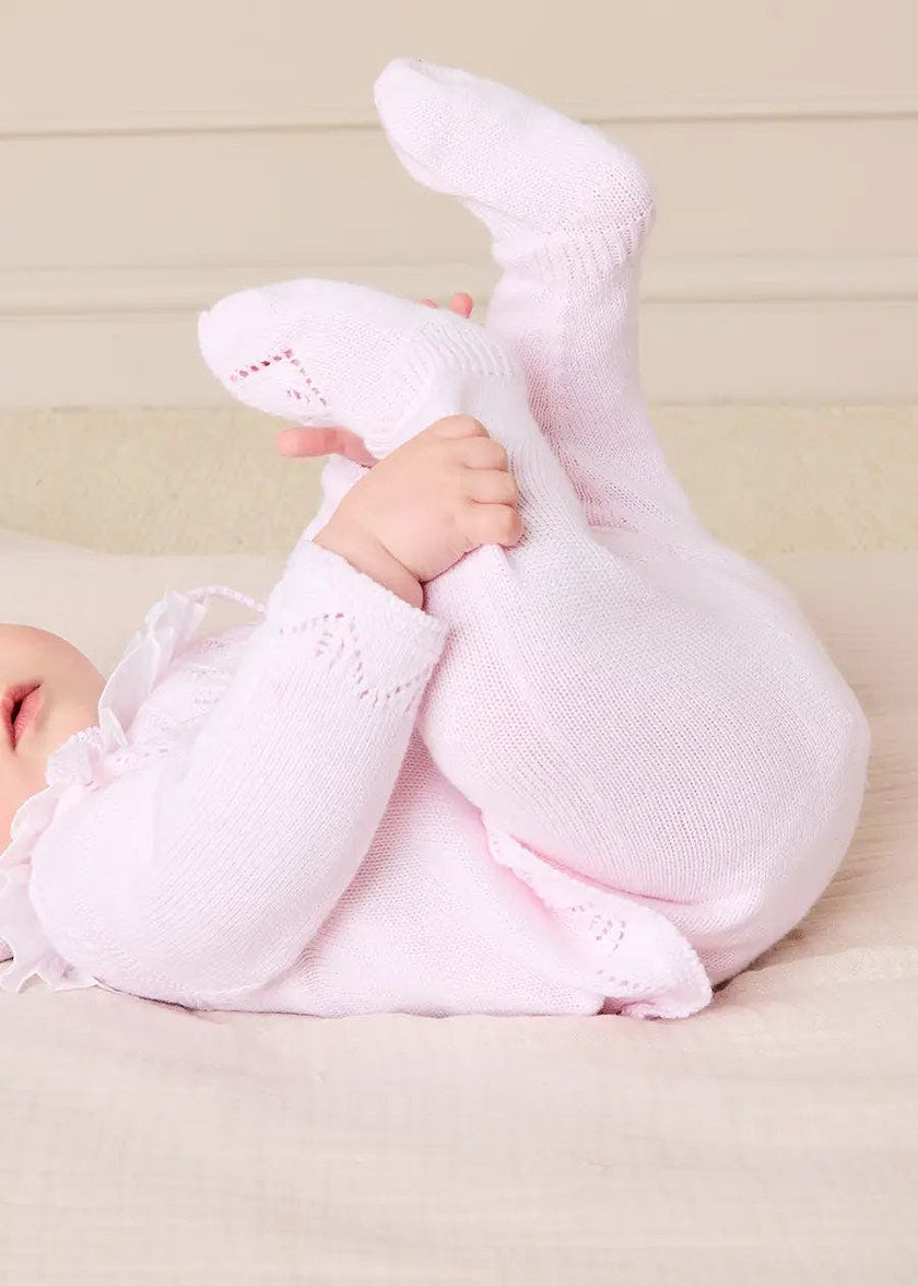 Diamond Openwork Three Piece Knitted Set in Baby Pink (1-9mths)