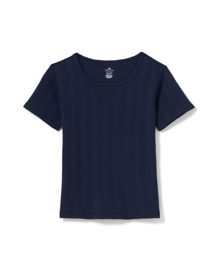Women's Pointelle T-Shirt in Navy