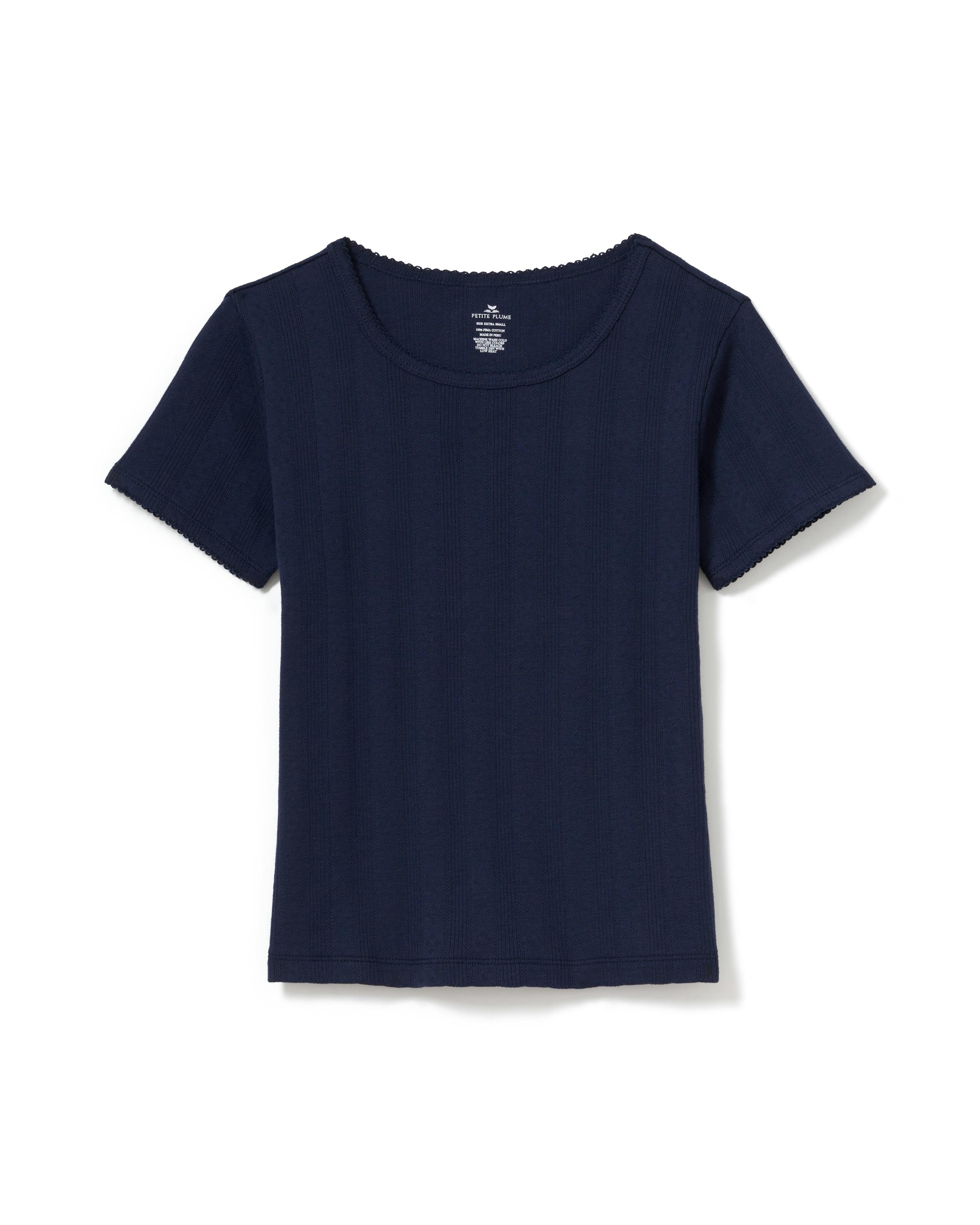 Women's Pointelle T-Shirt in Navy