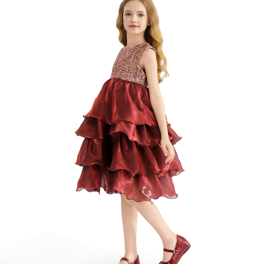 Red Tiered Satin Party Dress