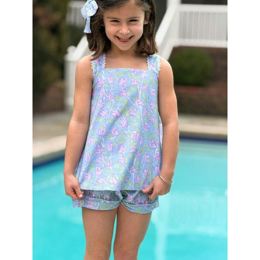 Swetes Short Set in Blue with Lavender Bougainvillea