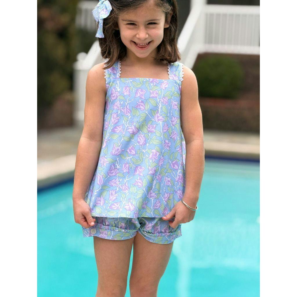 Swetes Short Set in Blue with Lavender Bougainvillea
