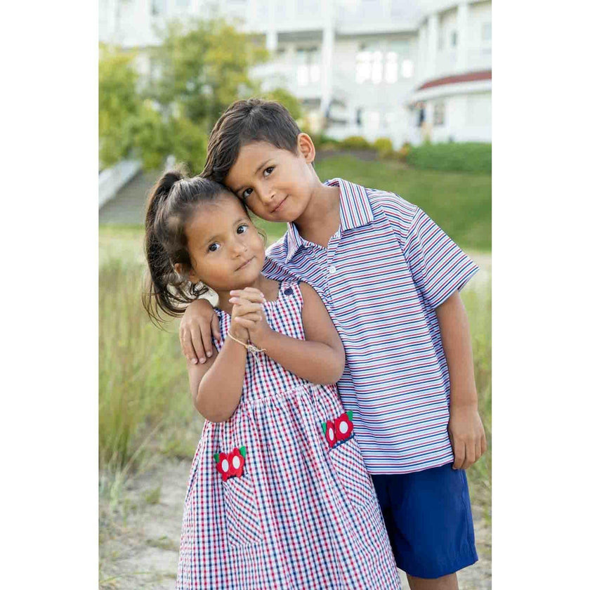 Plaid Seersucker Dress With Flowers