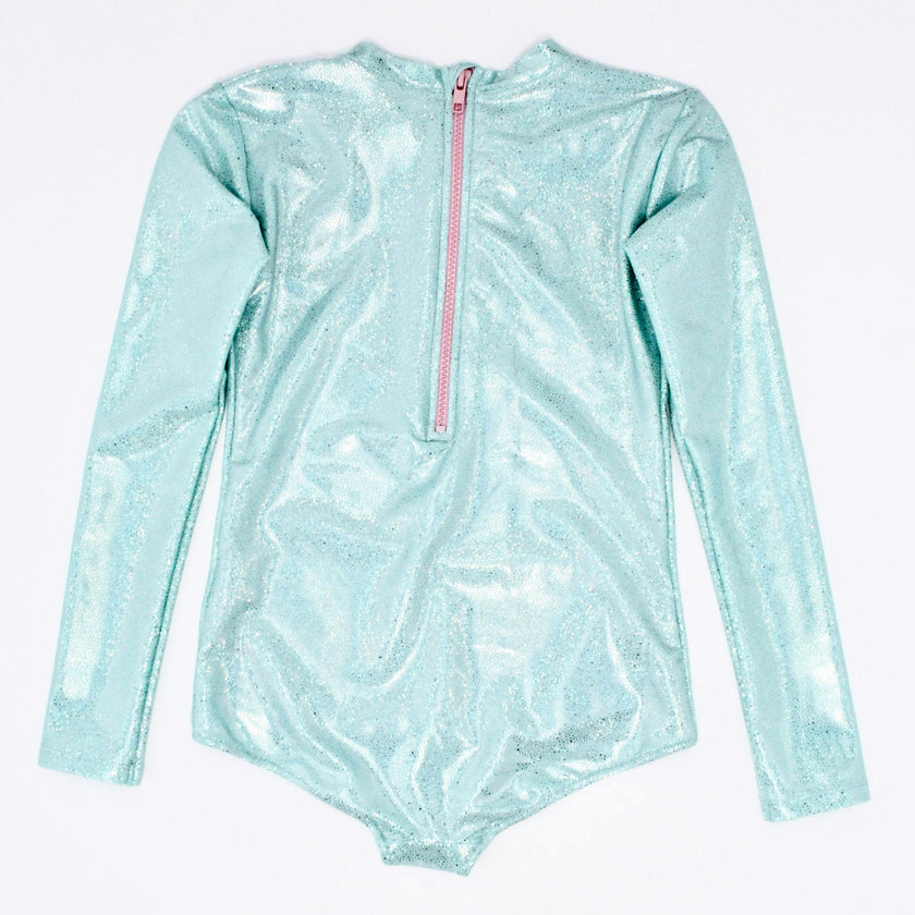 St Barth Glitter Aqua Rash Guard One Piece, Blue
