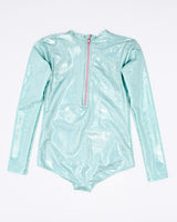St Barth Glitter Aqua Rash Guard One Piece, Blue