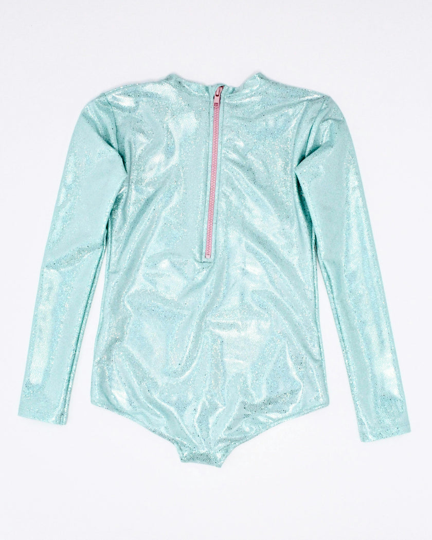 St Barth Glitter Aqua Rash Guard One Piece, Blue