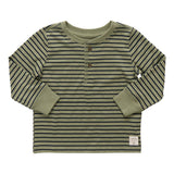 Scout Long Sleeve Henley T-Shirt, Olive Green Mini Stripe
