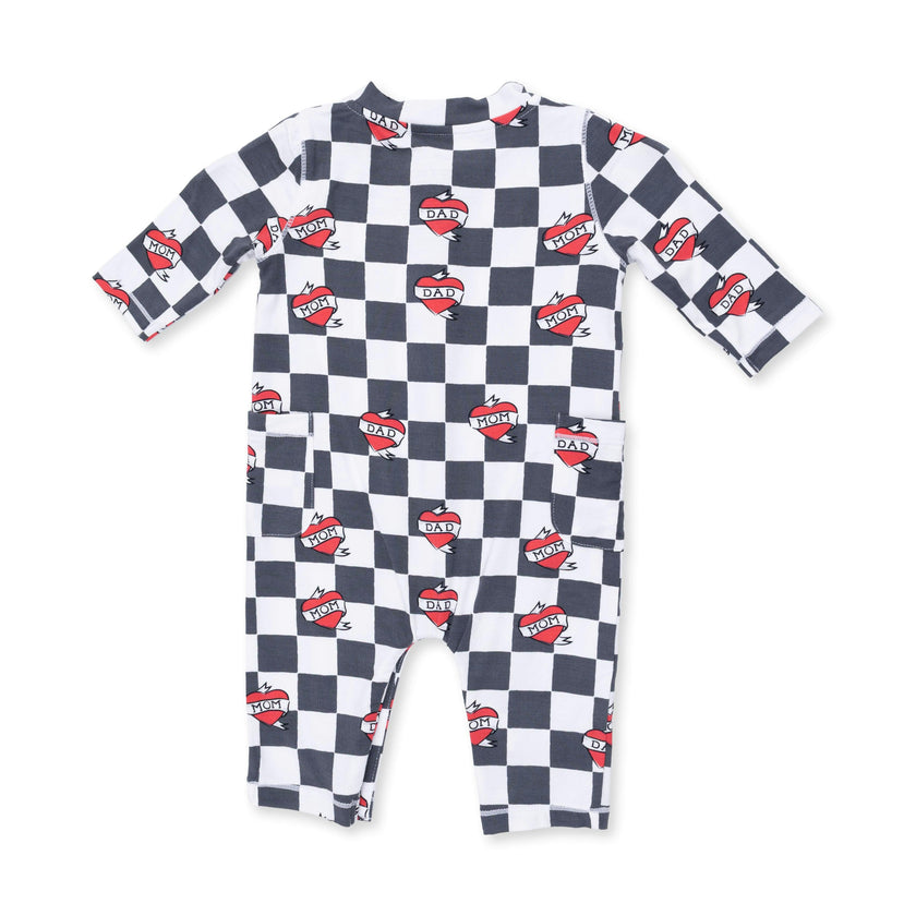 Heart Tattoo Check Black - Uni Romper