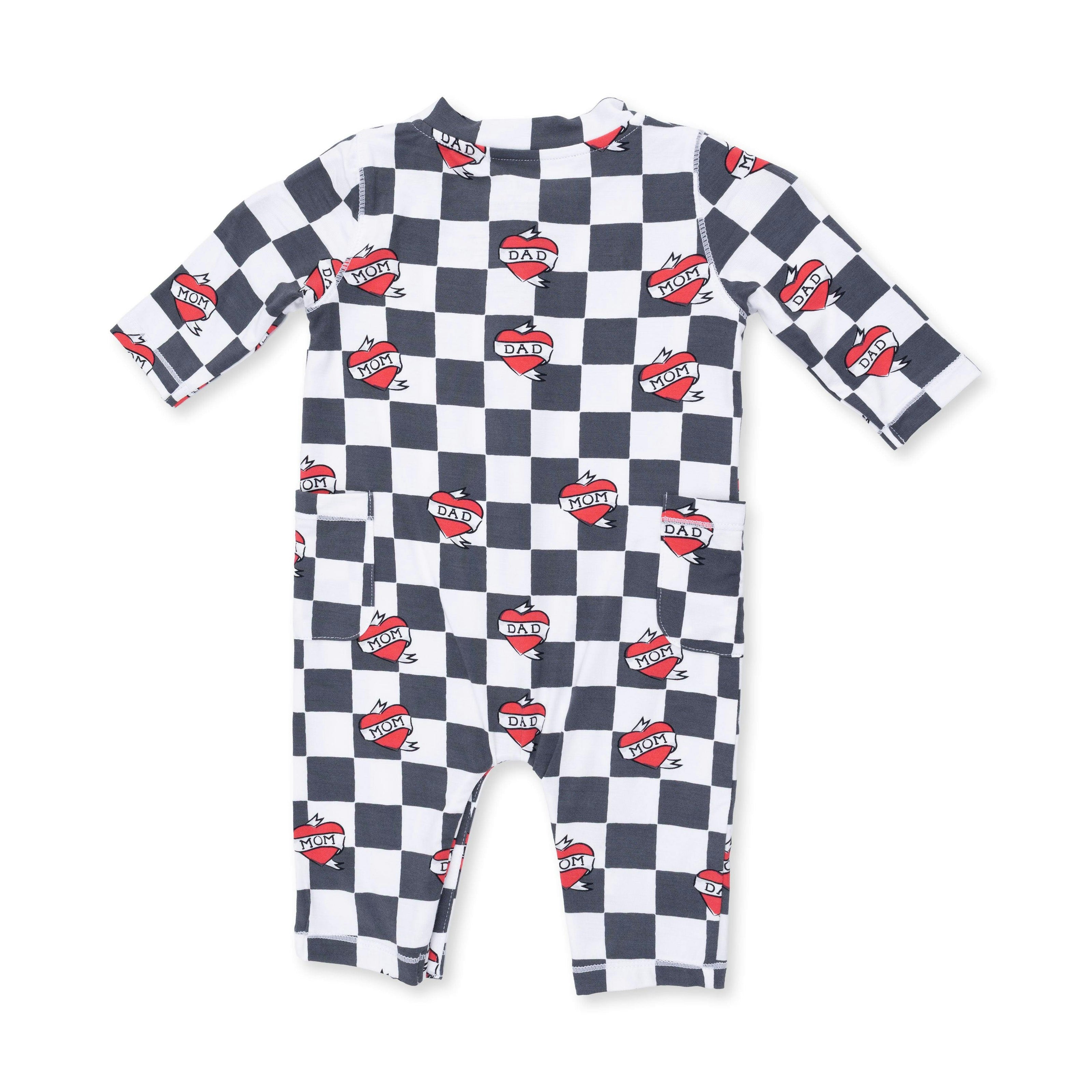 Heart Tattoo Check Black - Uni Romper