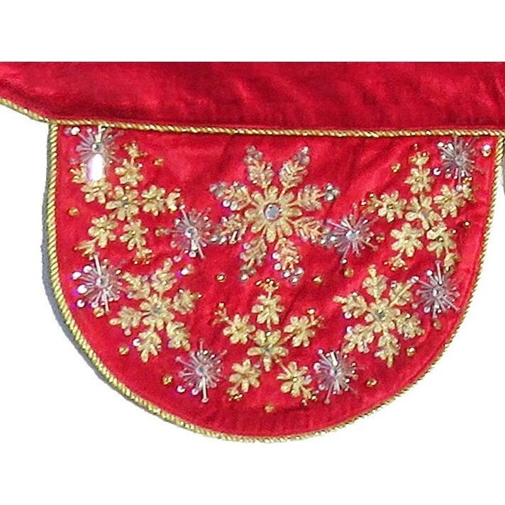 Red Velvet Mantel Scarf Hand Beading and Crewel Embroidery - 72"