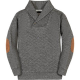 Long Sleeve Quilted Shawl Collar Sweatshirt with Elbow Patches, Grey
