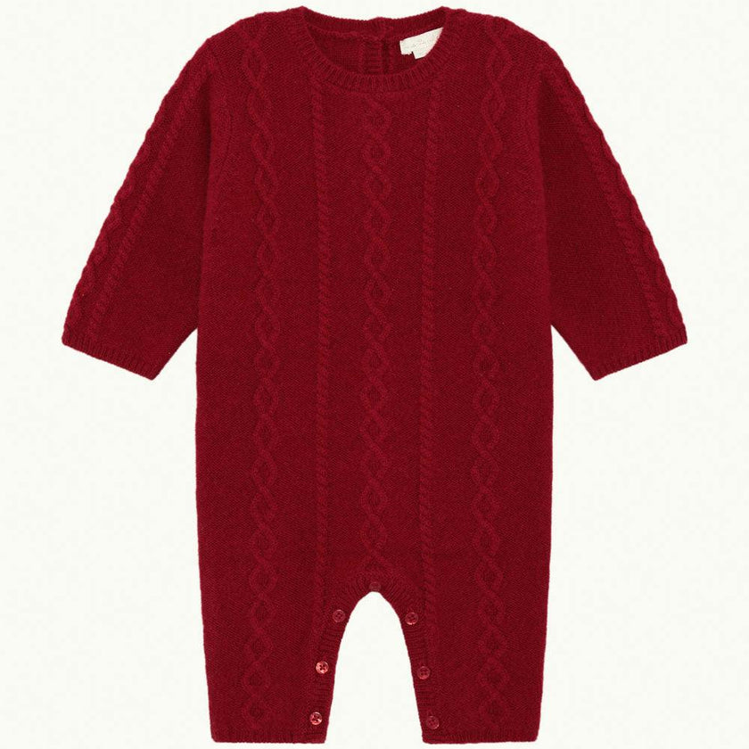 Bowie Cable Knit Romper - Ruby Red