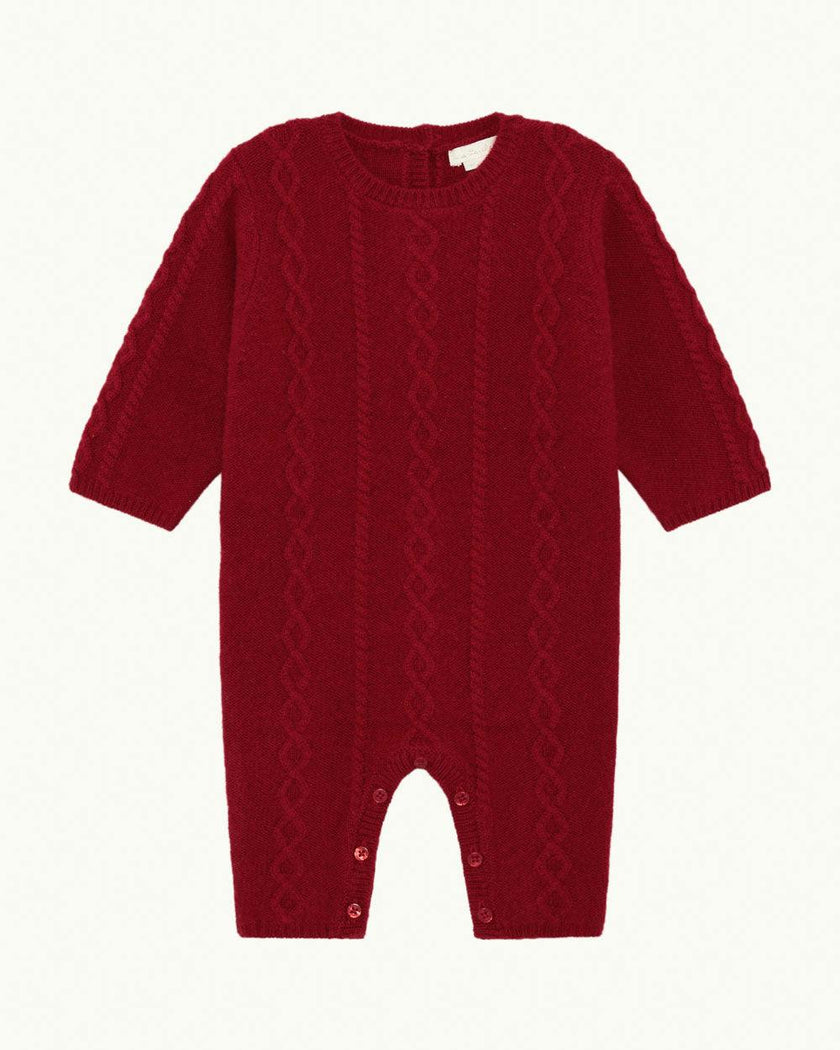 Bowie Cable Knit Romper - Ruby Red