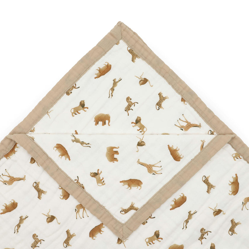 Organic Cotton Muslin Quilted Throw - Animal Crackers