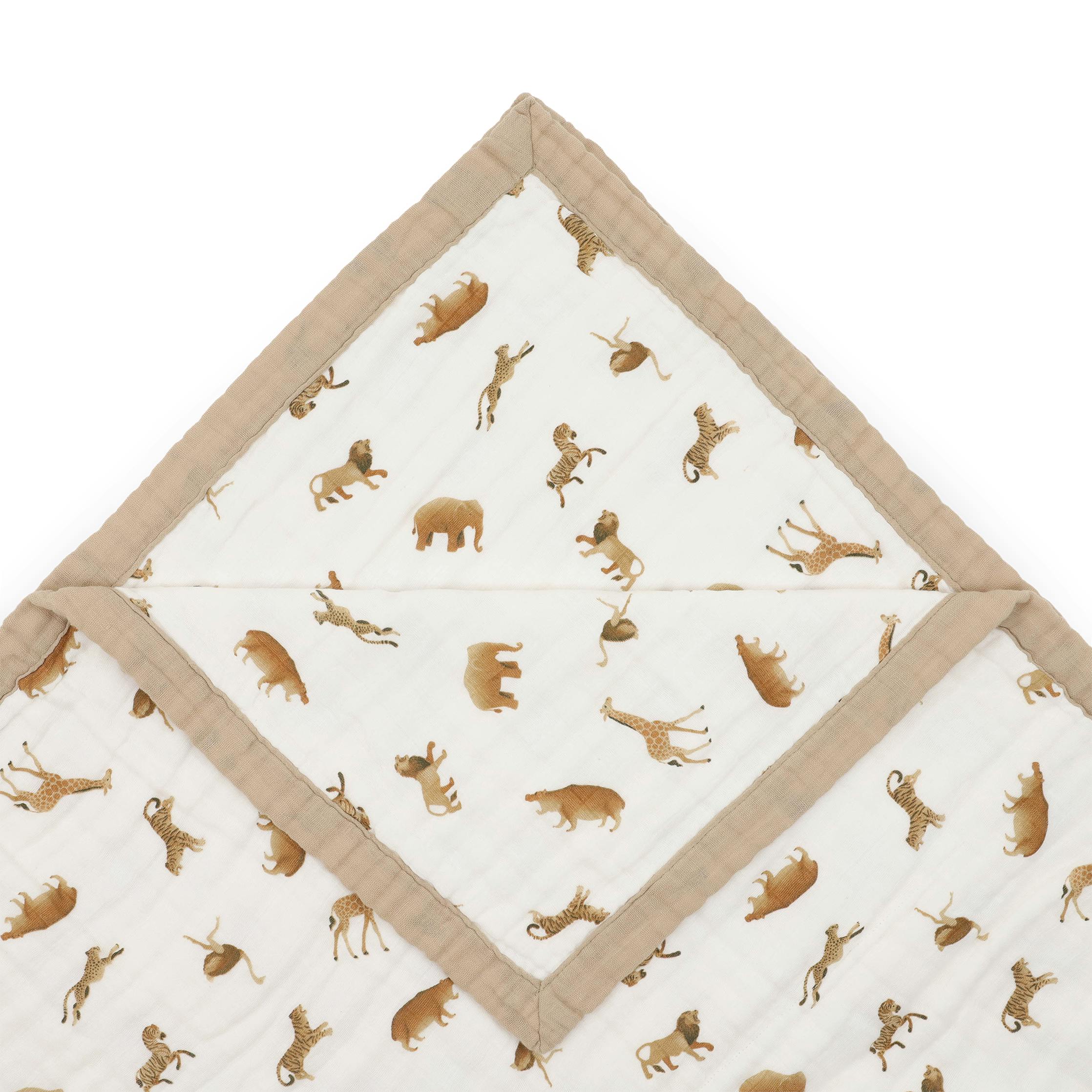 Organic Cotton Muslin Quilted Throw - Animal Crackers