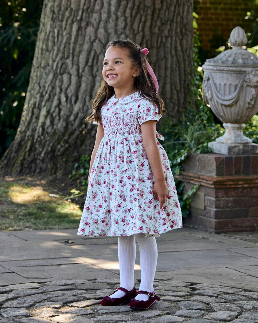 Arabella Rose Floral Smocked Dress in Pink
