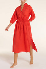 Natalia Cinched Tie Cover Up in Red Orange