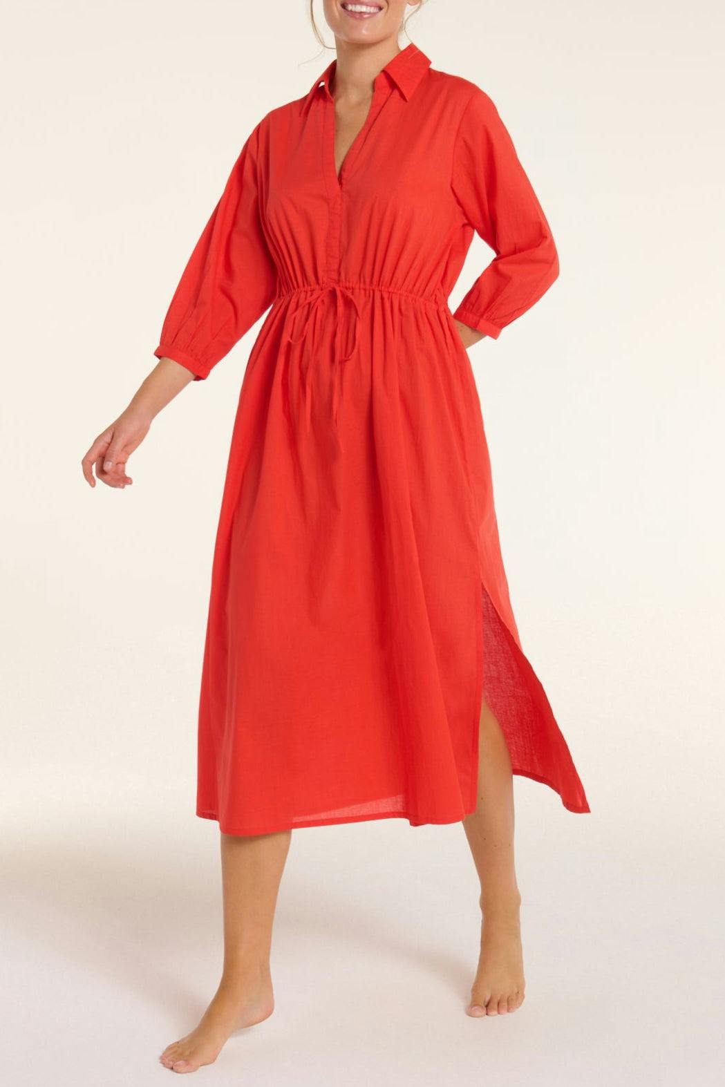 Natalia Cinched Tie Cover Up in Red Orange
