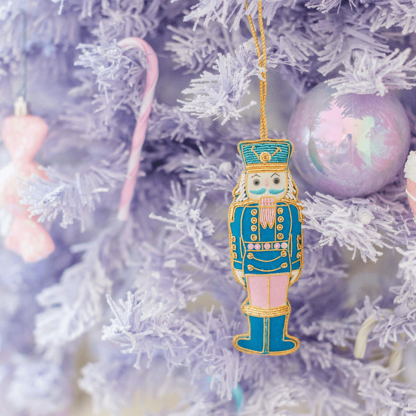 Blue & Pink Embroidered Nutcracker Ornament