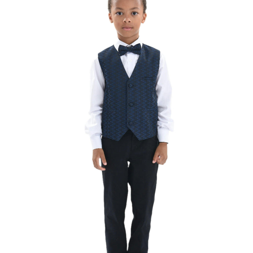 Navy Geometric Print Vest and Bowtie