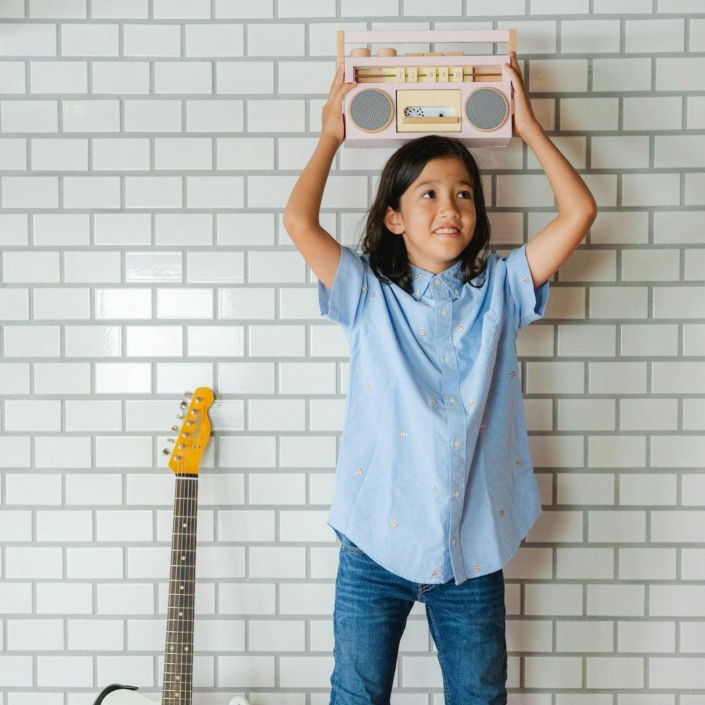 retro wooden boombox tape recorder