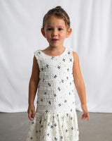 White Bow-Pattern Drop-Waist Dress