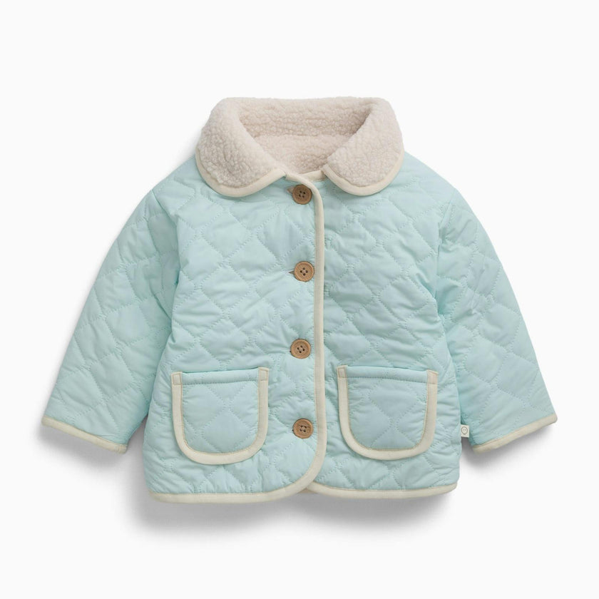 Reversible Recycled Borg Jacket - Blue & Ecru