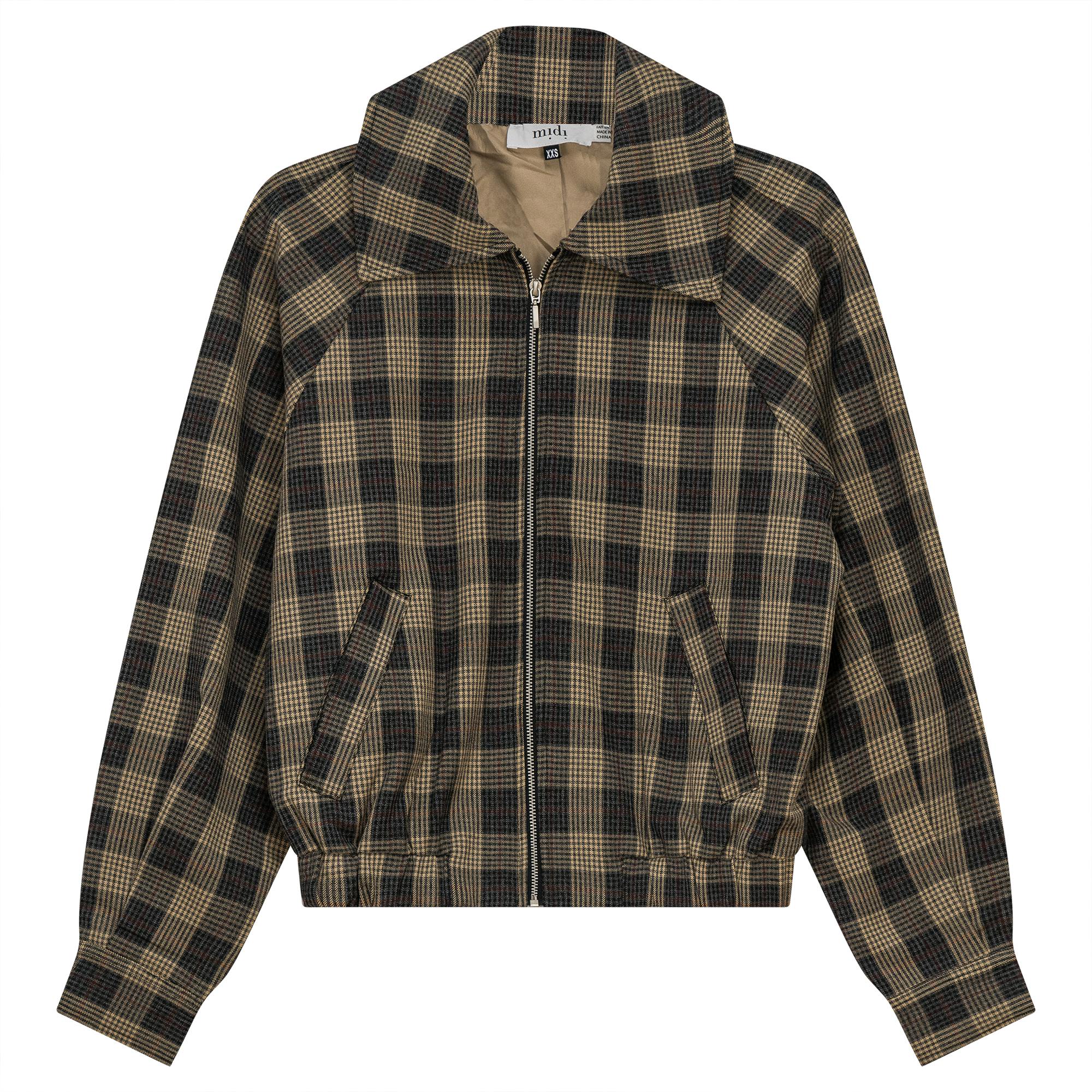 Croped Checkered Bomber Jacket