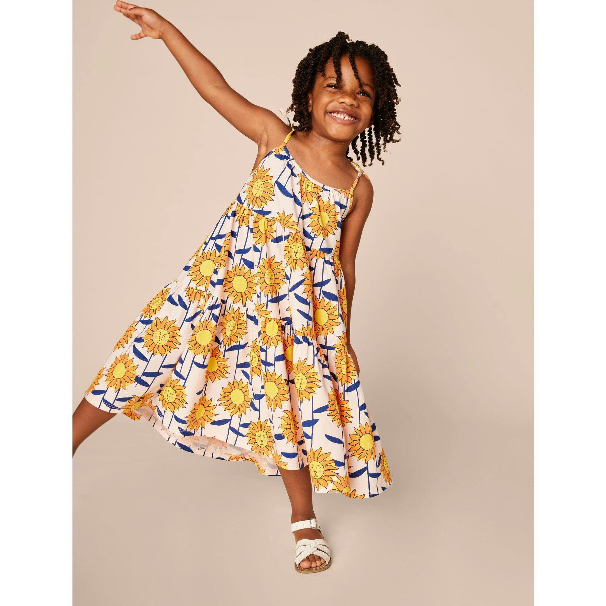 Tie Shoulder Tiered Dress, Multi