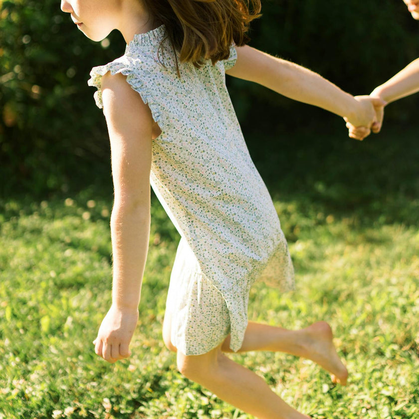 girls sea marsh floral drop waist dress