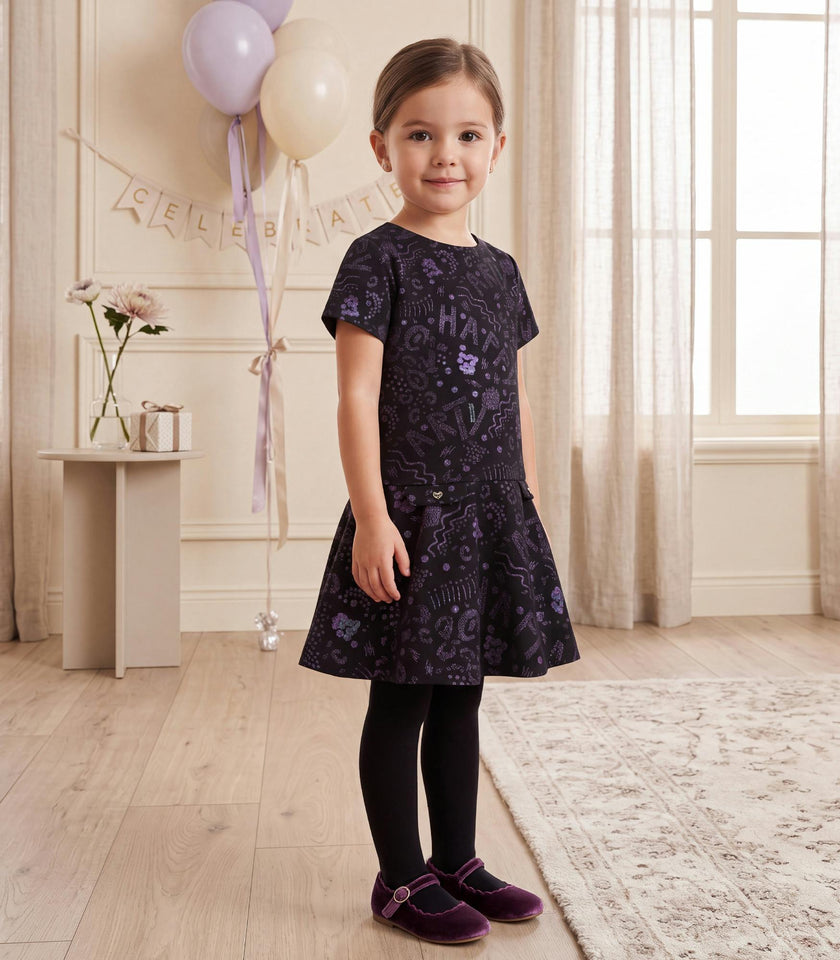 Felixa Girl Dress, Black Art Shiny Jacquard