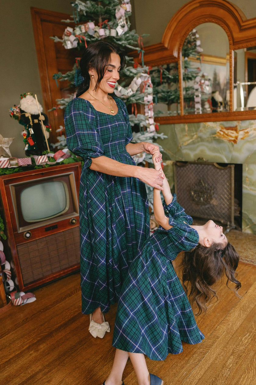 Teagan Dress in Emerald Plaid