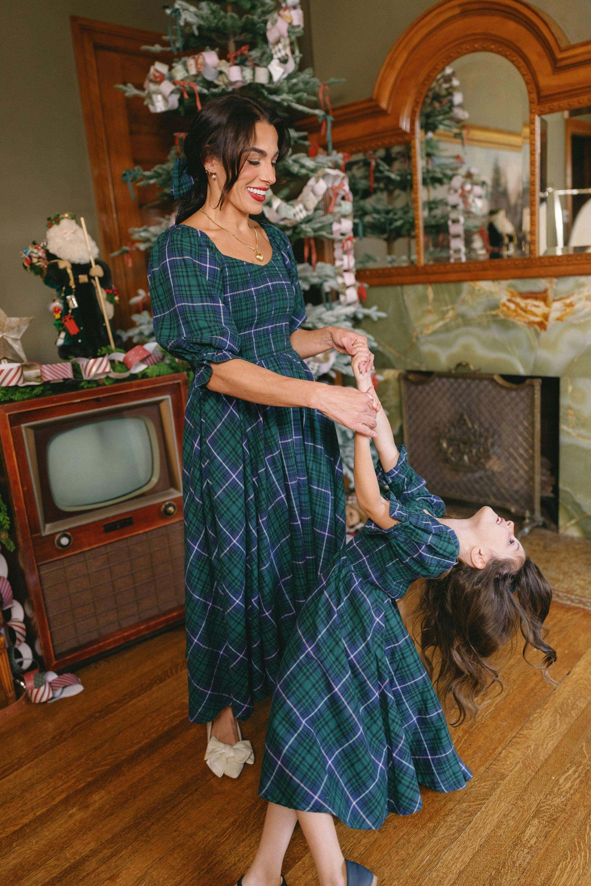 Teagan Dress in Emerald Plaid