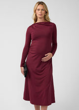 Ruched Long Sleeve Mock Neck Maternity Midi Dress