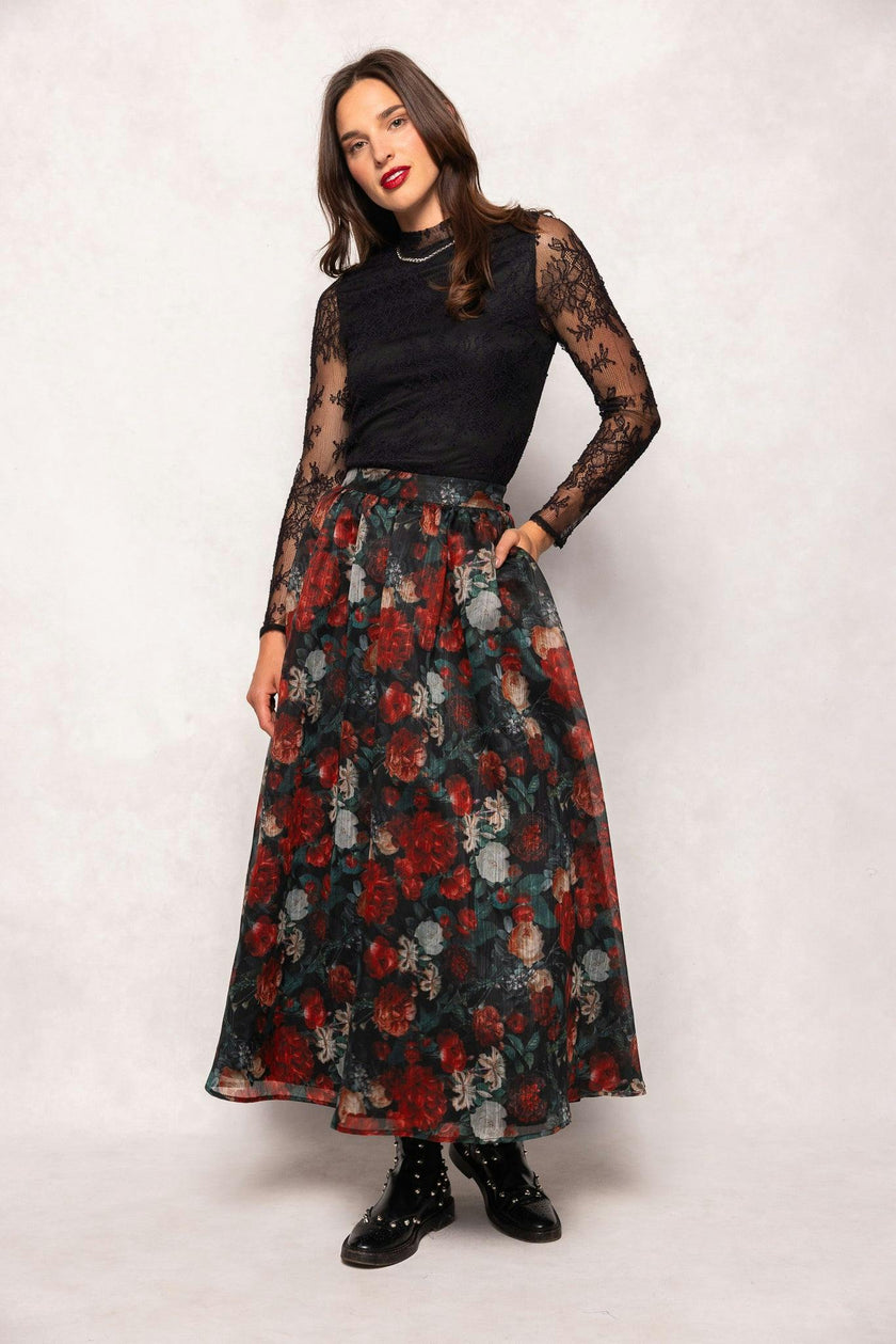 Vanessa Skirt in Midnight Roses