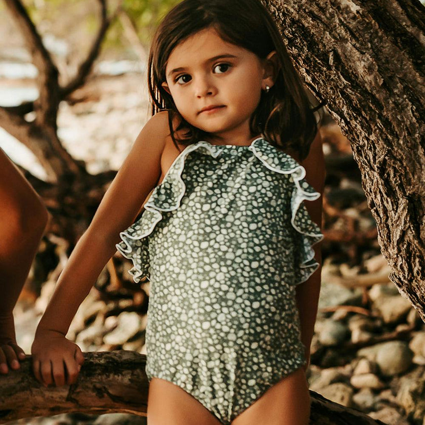 Linda One Piece Swimsuit Shell Print Sage