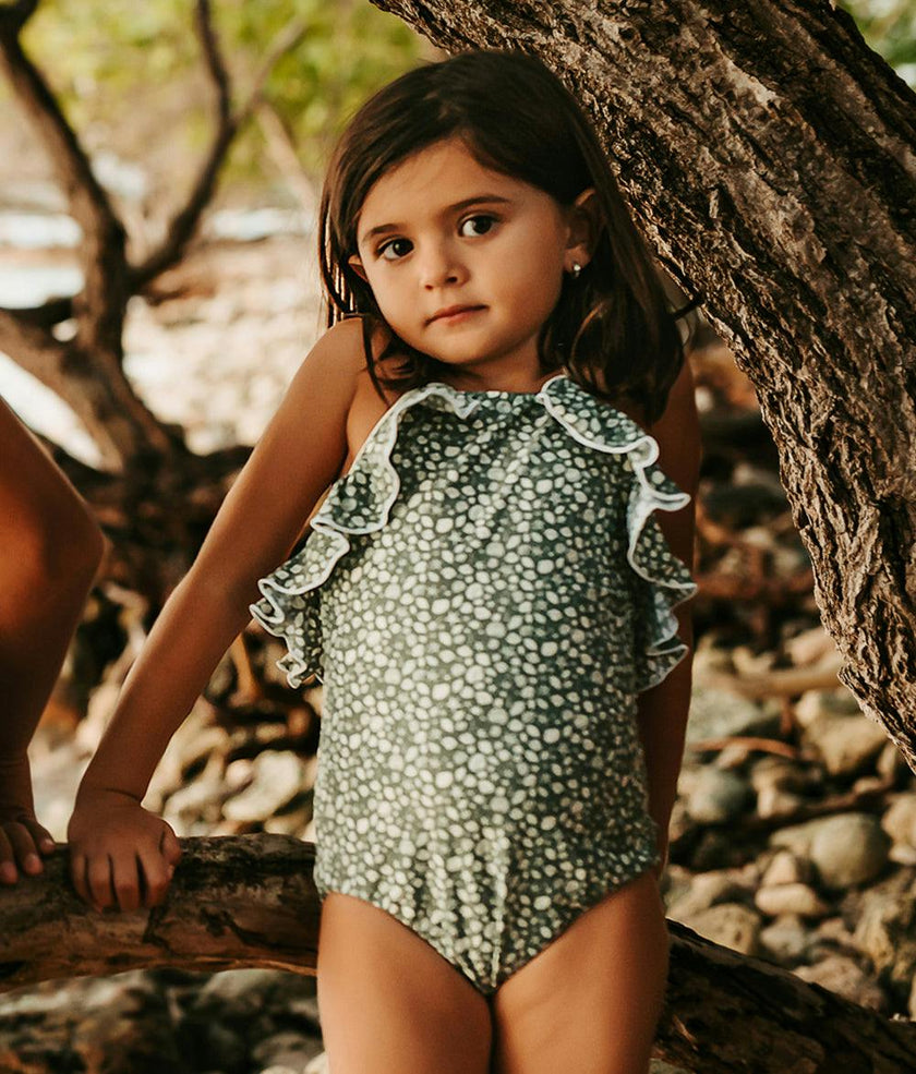 Linda One Piece Swimsuit Shell Print Sage