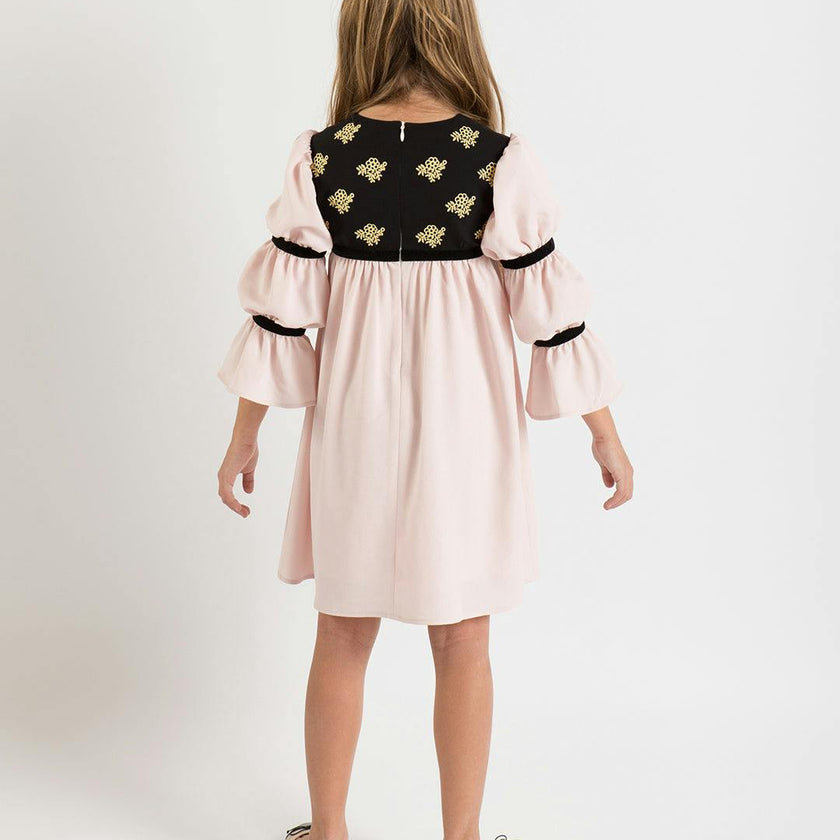 Bella dress (burgundy with golden embroidery blooms)
