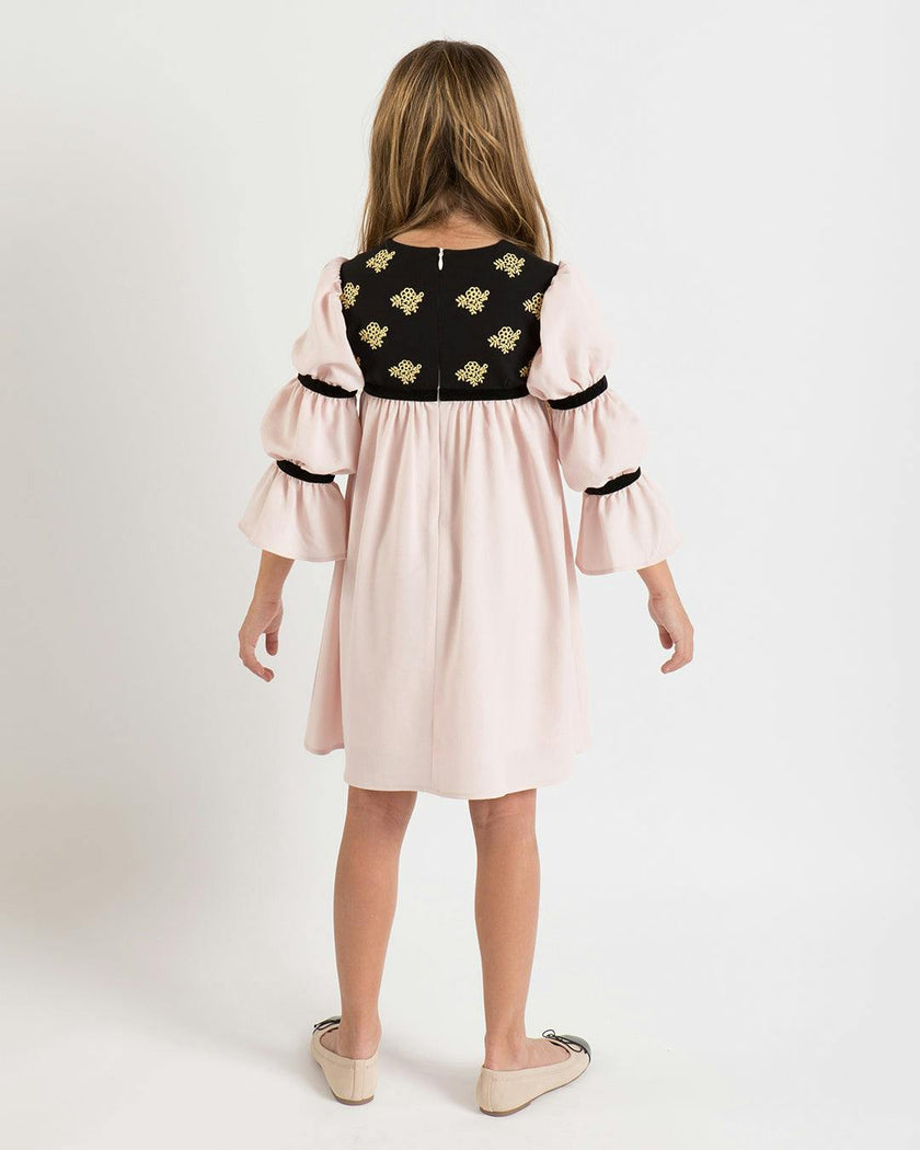 Bella dress (pink with golden embroidery blooms)